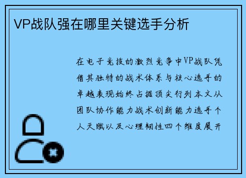VP战队强在哪里关键选手分析